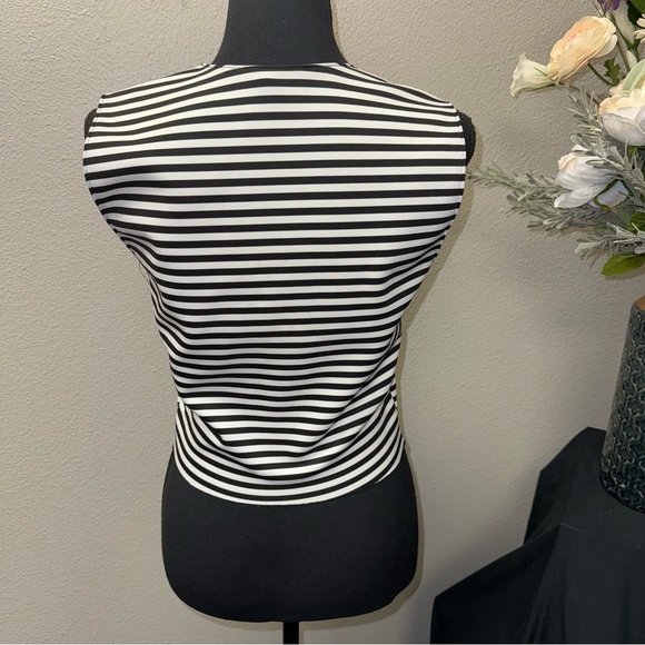 ZARA Black White Stripe Sleeveless V Neck Top Minimalist Classic Medium - Picture 3 of 6